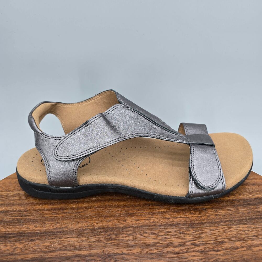 Taos The Show Sandals Womens 9 Metallic Leather Adjustable T Strap Comfort Shoes